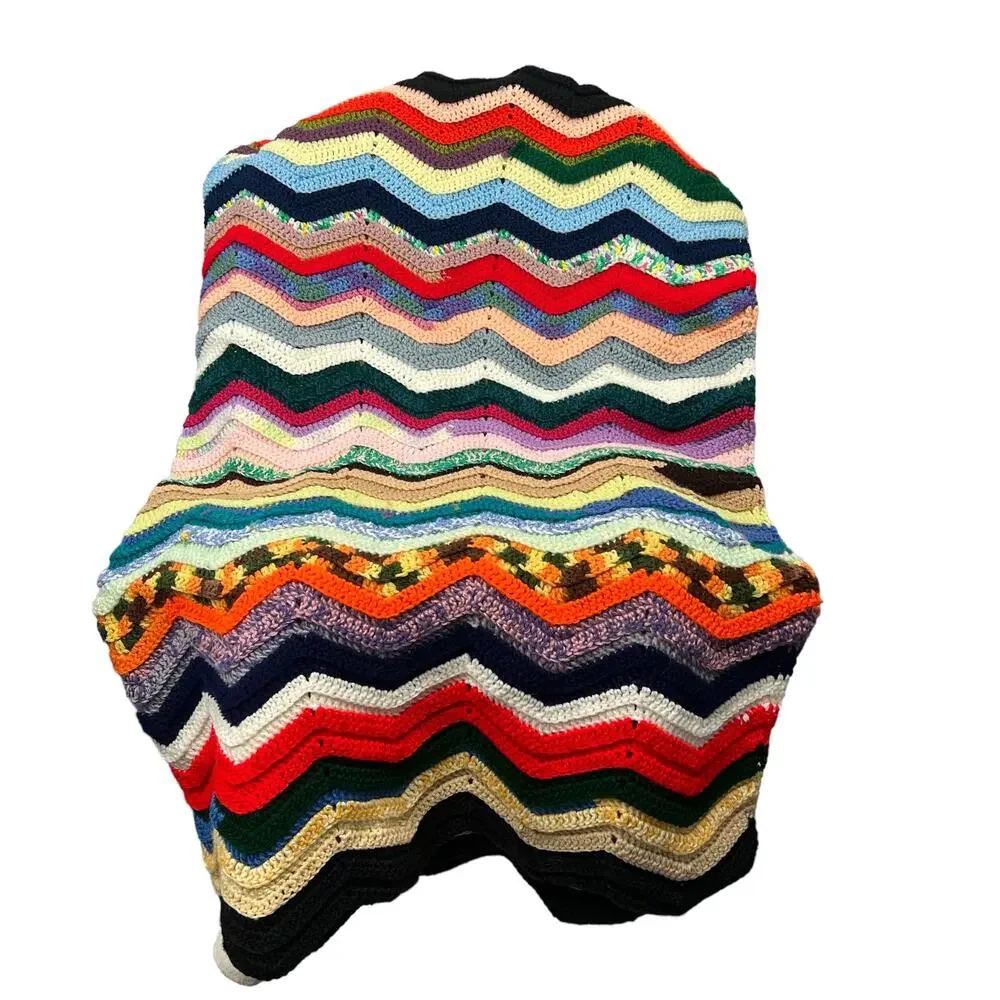 HANDMADE Multi Color Crochet Blanket 60” x 42”  Cottage Core  Artisan  Eclectic